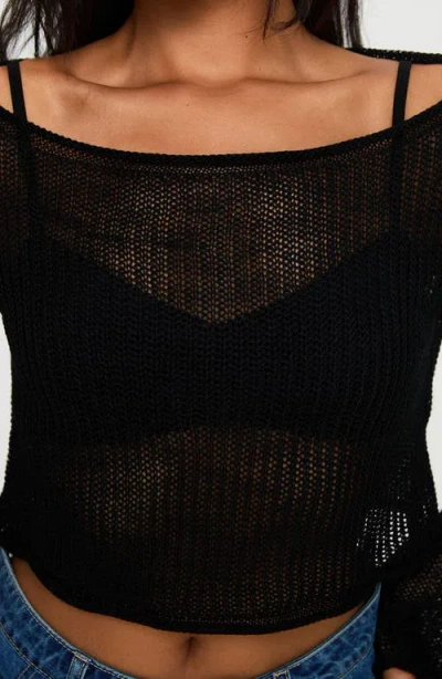 Princess Polly Cafe Pari Crop Sweater In Black