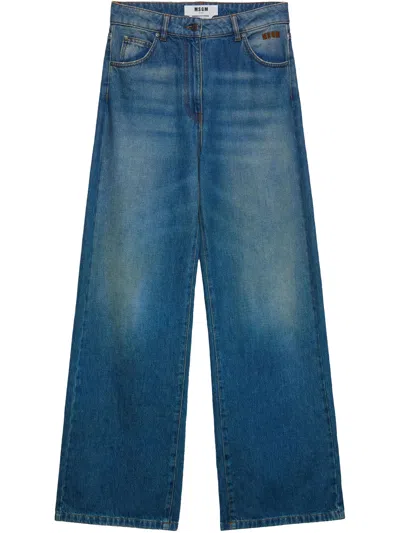 Msgm Wide-leg Denim Trousers Faded Effect In Blue
