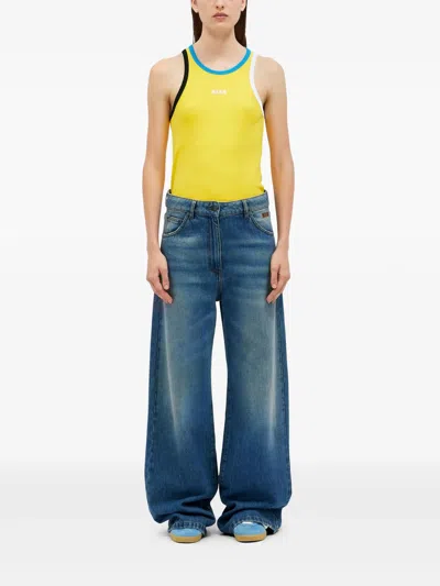 Msgm Wide-leg Denim Trousers Faded Effect In Blue
