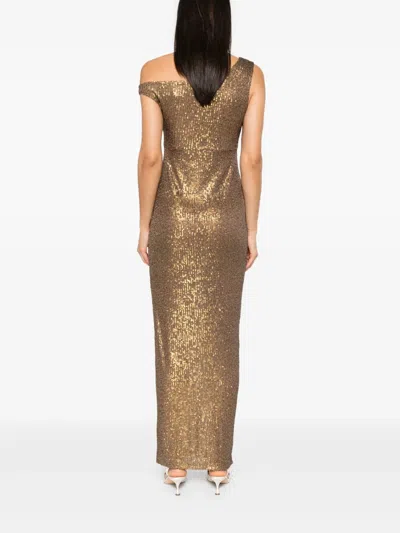 Norma Kamali Metallic One-shoulder Long Dress With Sequin Decorations In Brown