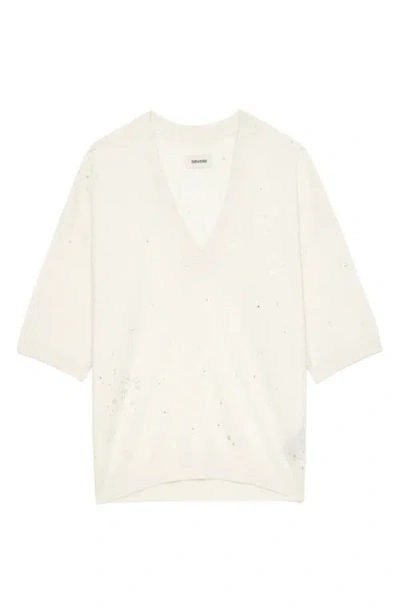 Zadig & Voltaire Womens Wully Rhinestone Knitted Top In Ecru