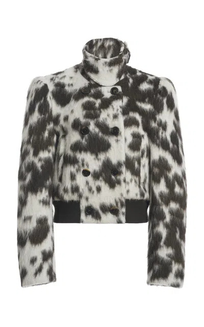 Dries Van Noten Double Breasted Bomber With Cow Pattern In Brown