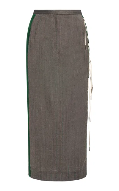 Dries Van Noten Sandora Whipstitched Wool Midi Skirt In Grey