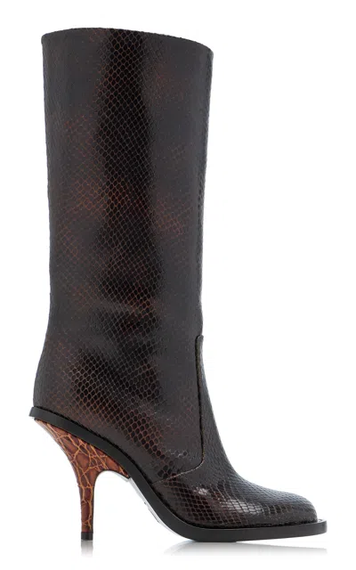 Dries Van Noten Python-effect Leather Boots In Brown