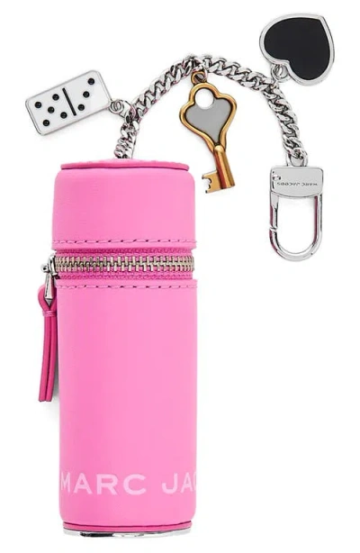 Marc Jacobs The Lipstick Case Charm Pink Keychain With Pendants And Logoed Lipstick Holder In Leather And Brass  In Pink