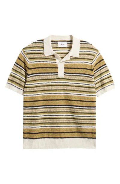 Nn07 Noam 6689 Textured Stripe Linen Polo Sweater In Brown