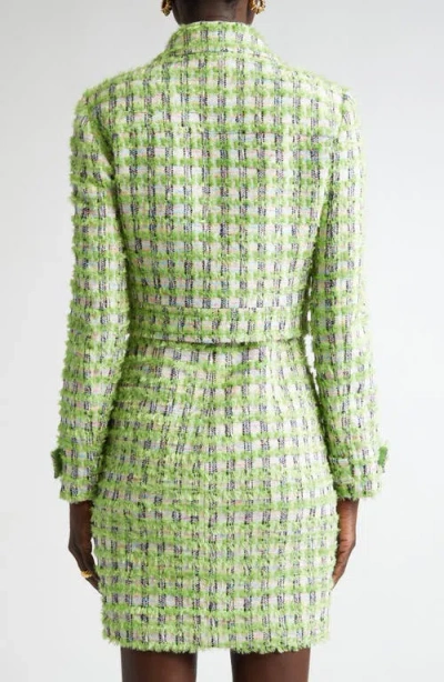 St John Eyelash Plaid Tweed Knit Dress In Cactus/ivory Multi