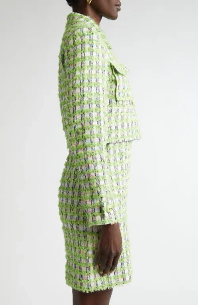 St John Eyelash Plaid Tweed Knit Dress In Cactus/ivory Multi
