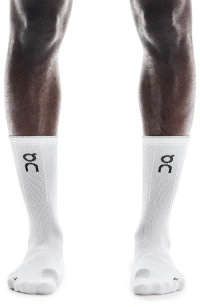 On Performance Run High Socks In White/glacier