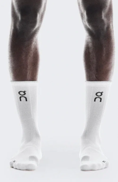 On Performance Run High Socks In White/glacier