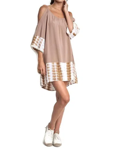 Kori Tie Dye Cold Shoulder Tunic Dress In Taupe In Grey