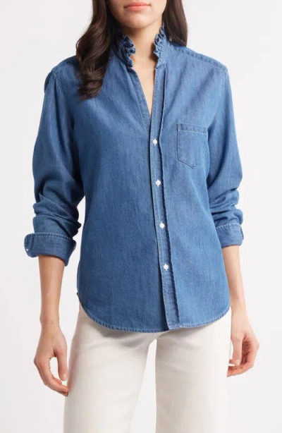 Frank & Eileen Ruffle Collar Relaxed Button Up Shirt In Vintage Stonewashed Indigo
