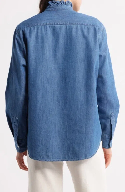 Frank & Eileen Ruffle Collar Relaxed Button Up Shirt In Vintage Stonewashed Indigo
