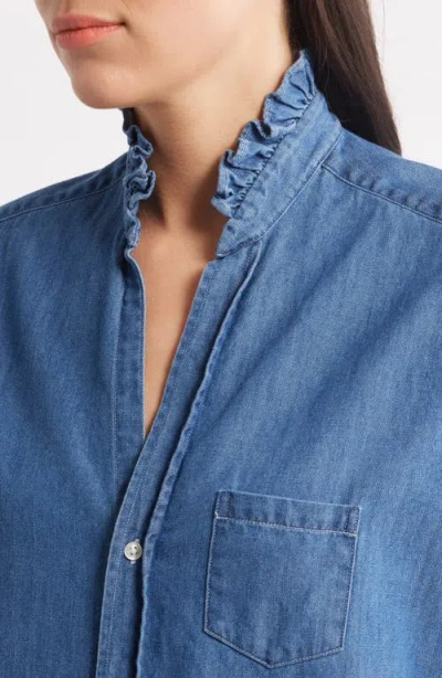 Frank & Eileen Ruffle Collar Relaxed Button Up Shirt In Vintage Stonewashed Indigo