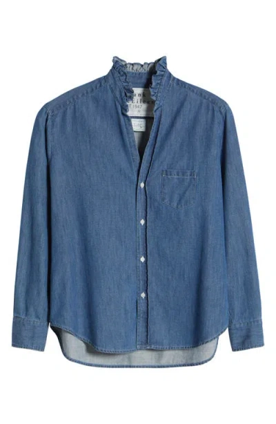 Frank & Eileen Ruffle Collar Relaxed Button Up Shirt In Vintage Stonewashed Indigo