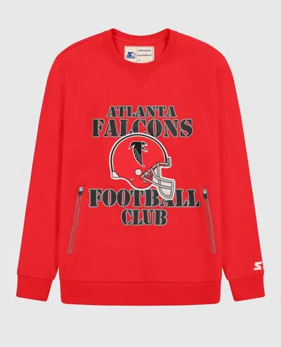 Starter Atlanta Falcons Crew Neck Sweatshirt With Zip Pockets In Red In Red