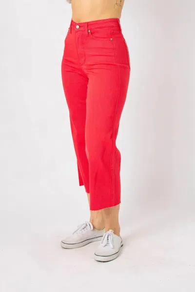 JUDY BLUE TUMMY CONTROL CROP WIDE LEG JEAN IN RED 