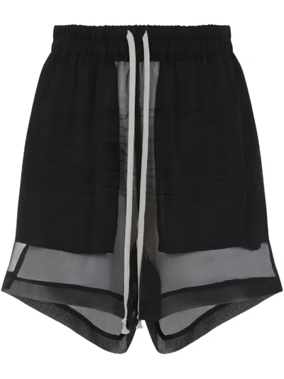 Rick Owens Layered Silk Bermudas With Sheer Panels In Black