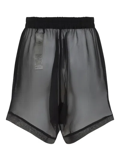 Rick Owens Layered Silk Bermudas With Sheer Panels In Black