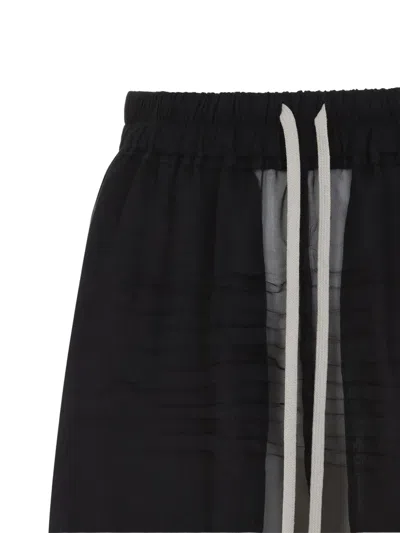 Rick Owens Layered Silk Bermudas With Sheer Panels In Black