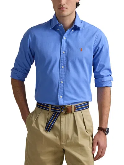 Polo Ralph Lauren Button-down Collar Logo-embroidered Cotton-twill Shirt In Blue