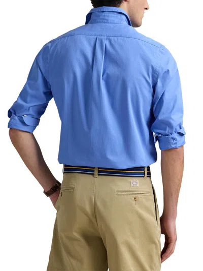 Polo Ralph Lauren Button-down Collar Logo-embroidered Cotton-twill Shirt In Blue