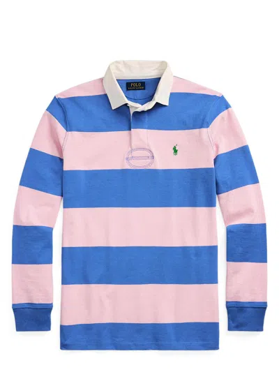 Polo Ralph Lauren Mens Rugby Striped Cotton-jersey Polo Shirt Pink Xxl In Pink