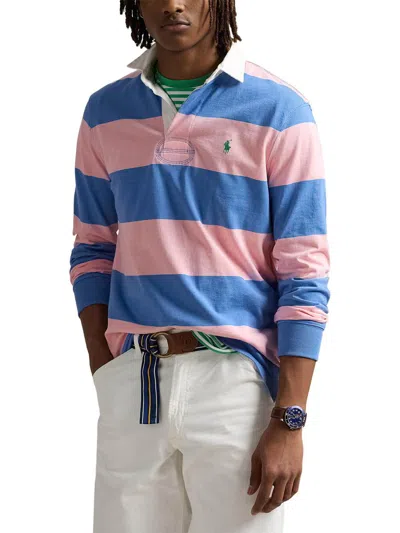 Polo Ralph Lauren Mens Rugby Striped Cotton-jersey Polo Shirt Pink Xxl In Pink