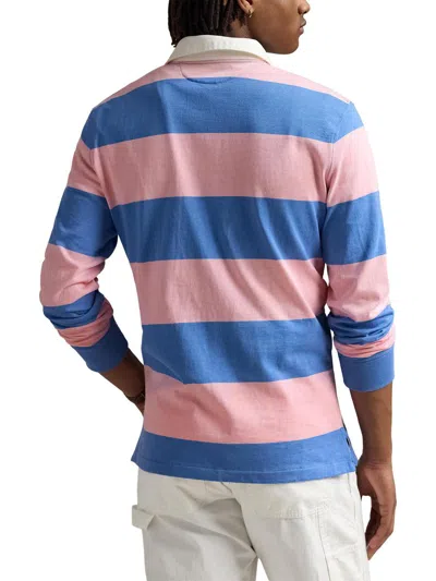 Polo Ralph Lauren Mens Rugby Striped Cotton-jersey Polo Shirt Pink Xxl In Pink