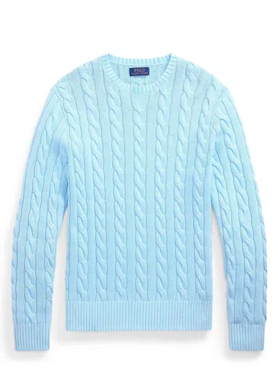 Polo Ralph Lauren Cable-knit Cotton Sweater With Pony Embroidery In Clear Blue