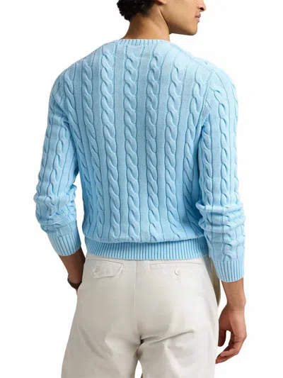 Polo Ralph Lauren Cable-knit Cotton Sweater With Pony Embroidery In Clear Blue
