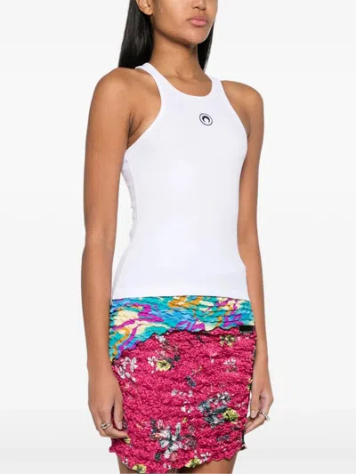 Marine Serre White Moon Logo Ribbed Jersey Tank Top In Gray