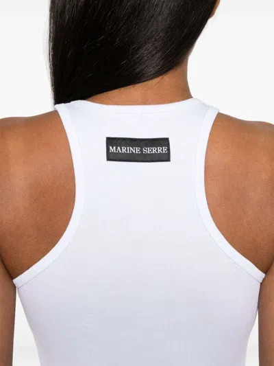 Marine Serre White Moon Logo Ribbed Jersey Tank Top In Gray