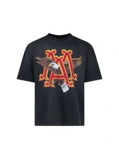 Amiri 'ma Eagle'  Black Crewneck T-shirt With Maxi Logo Print On The Front And Maxi Logo Lettering On The In Black