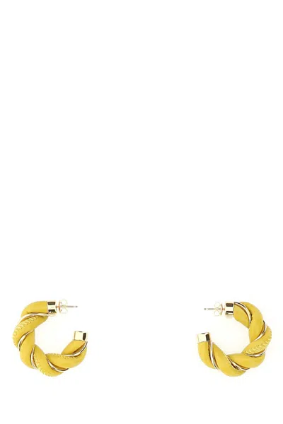 Bottega Veneta Women Yellow Nappa Leather And 925 Silver Twist Earrings In Yellow