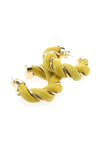 Bottega Veneta Women Yellow Nappa Leather And 925 Silver Twist Earrings In Yellow