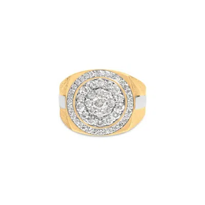 Haus Of Brilliance 10k Yellow Gold 1 1/2 Cttw Diamond Cluster And Halo Signet Men's Ring (k-l Color