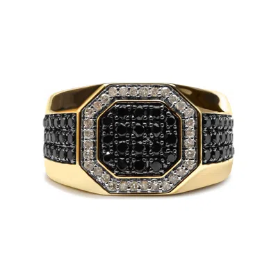 Haus Of Brilliance Men's 10k Yellow Gold 1 1/4 Cttw White And Treated Black Diamond Octagonal Halo Band Ring