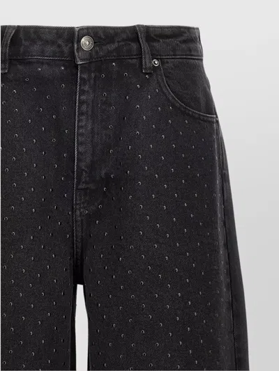 Rotate Birger Christensen Eyelet Pattern Studded Denim Trousers In Black