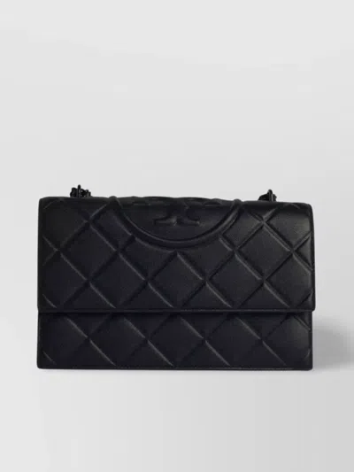 Tory Burch Quilted Leather Crossbody Bag Chain Strap In Black