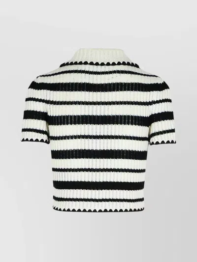 Self-portrait Black And White Striped Crochet Top In Beige