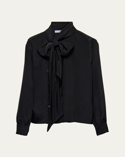 Prada Marocaine Offset Button Silk Top With Scarf In F0002 Nero