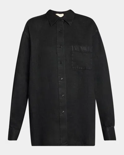 The Row Nesson Linen Long Shirt In Black