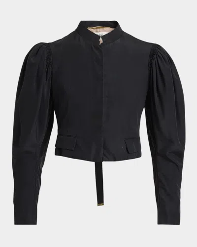 Chloé Puff-sleeve Cropped Jacket In Silk Faille In Black