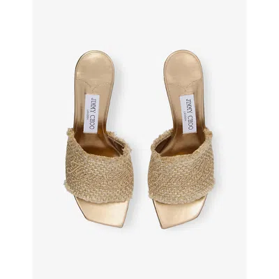 Jimmy Choo Alexia 70 Woven Lurex Mules In Gold/dark Cappuccino