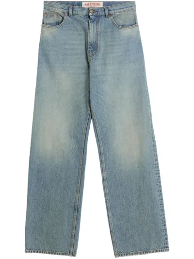 Valentino Stitched Belt Loops Straight Five-pocket Trousers In Blue