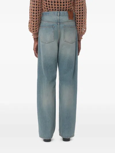 Valentino Stitched Belt Loops Straight Five-pocket Trousers In Blue