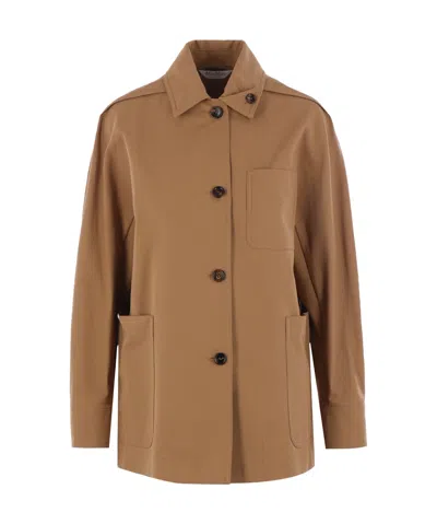 Max Mara Cotton Jacket With Buttoned Cuffs And Collar In Brown