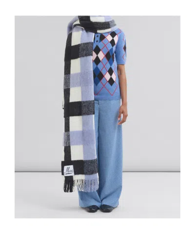 Marni Black And Light Blue Wool And Alpaca Throw In Multicolor