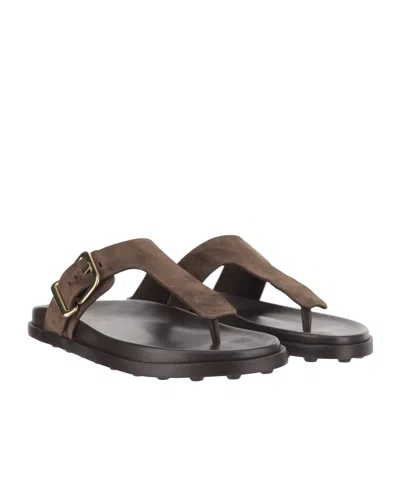 Tod's Brown Suede Thong Slippers